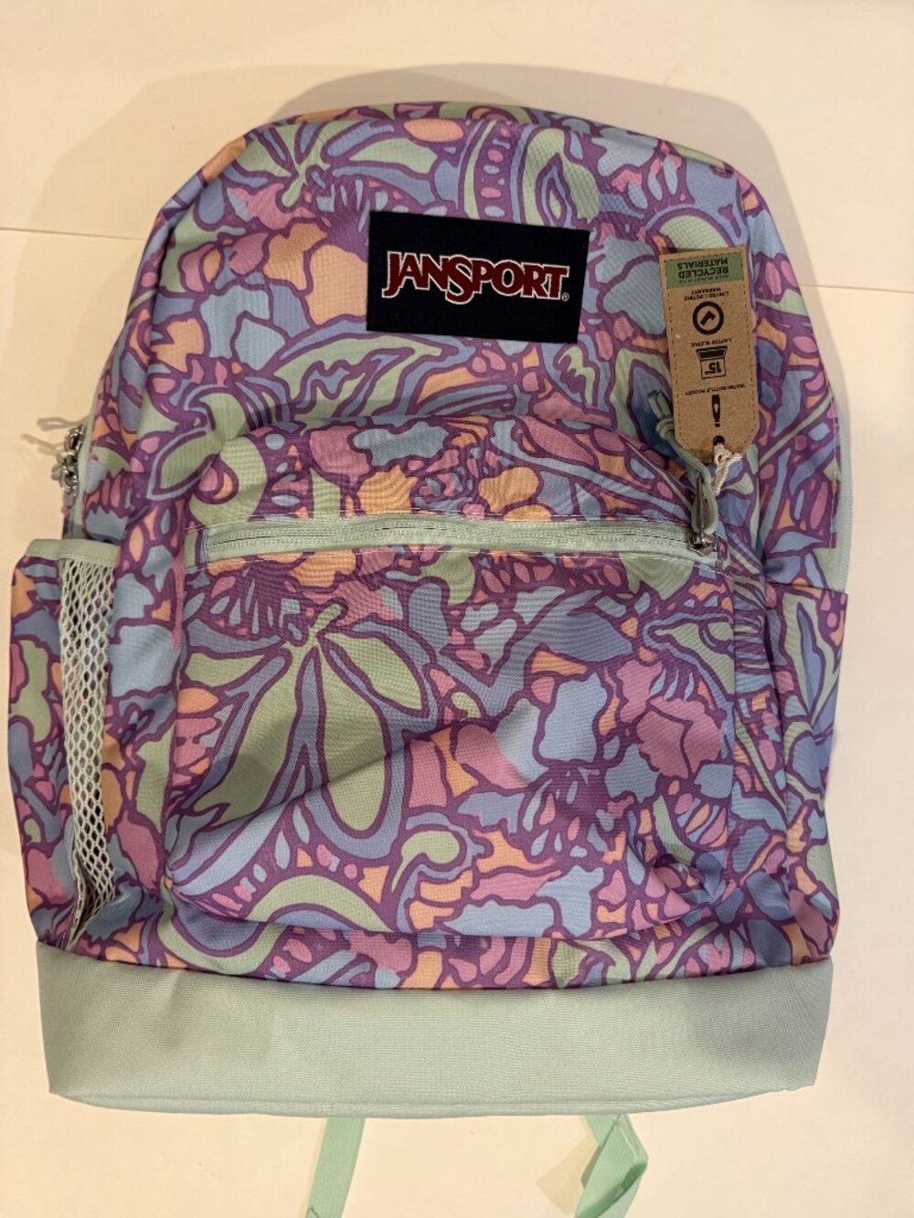 JanSport Cross Town Plus 17" Backpack, floral, pink, green